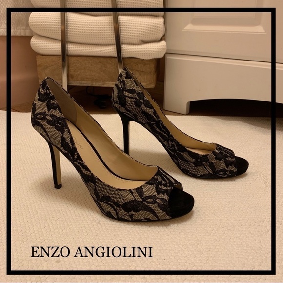 ENZO ANGIOLINI Black Lace Maiven Peep Toe Heels - Picture 2 of 8